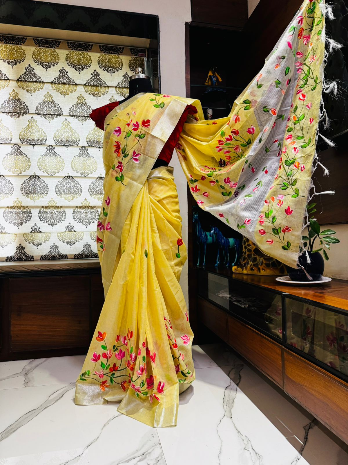 Sun Yellow Linen Saree